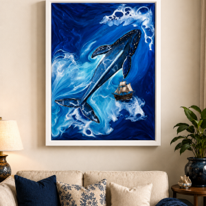 Ocean Majesty blue Whale Resin Art – Handmade 3D Ocean Wall Décor