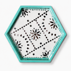 Aqua Noor – Hexagon Mosaic Mirror Tray