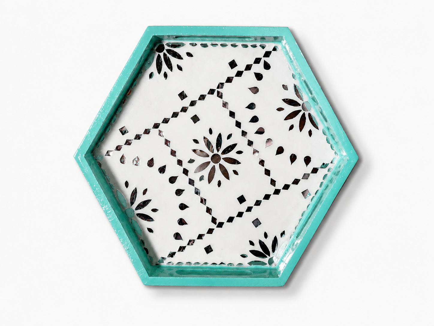 Aqua Noor – Hexagon Mosaic Mirror Tray