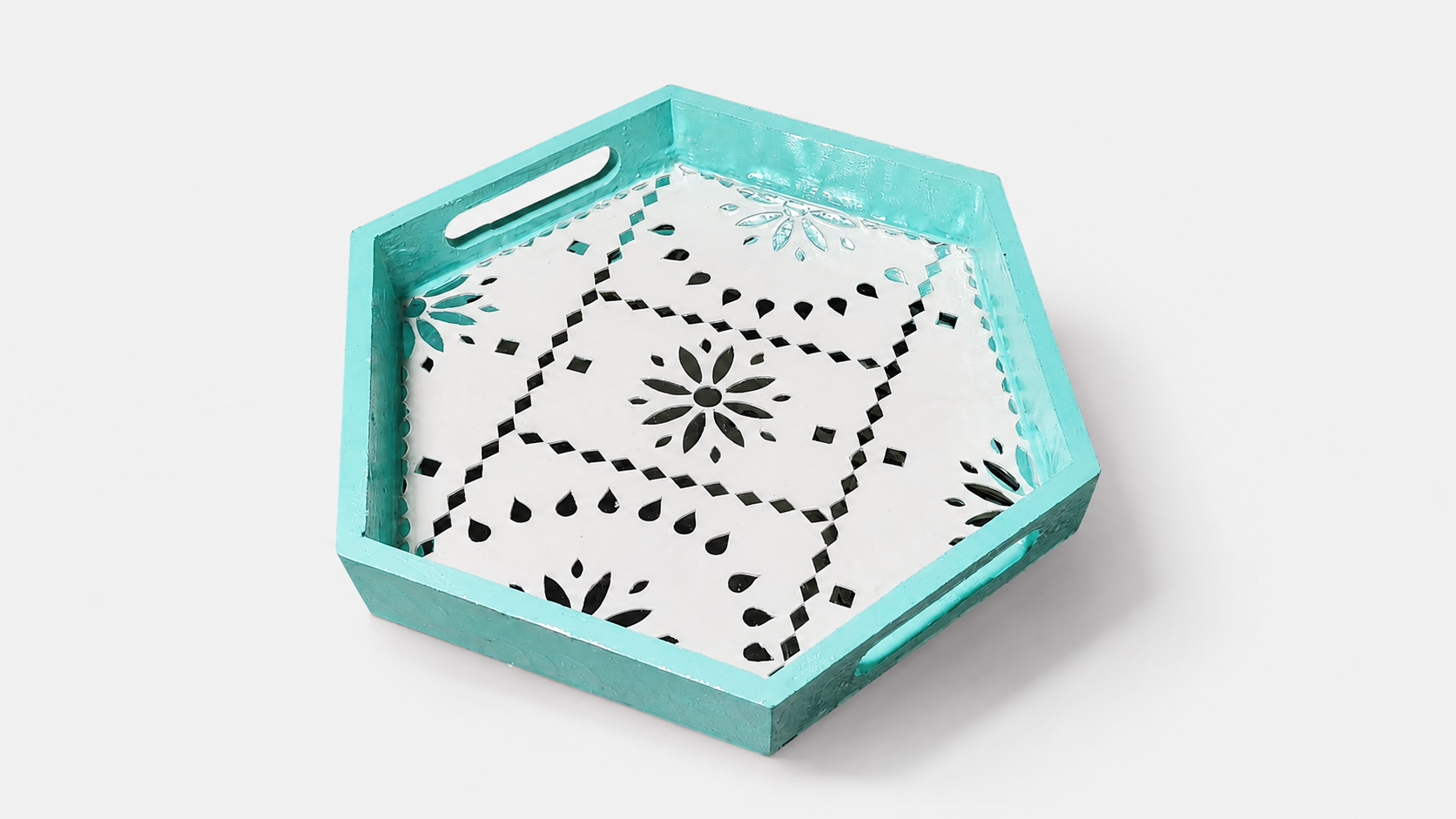 Aqua Noor – Hexagon Mosaic Mirror Tray