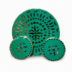 Emerald Mirror Coaster Set – Handmade Green Round Coasters with Traditional Mosaic Mirror Art