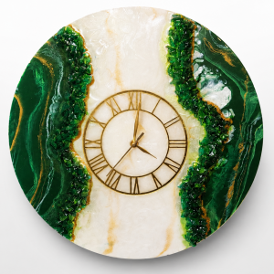 Golden Tide Resin Wall Clock – Premium Green and White Marble Effect Wall Clock for Home & Office Décor