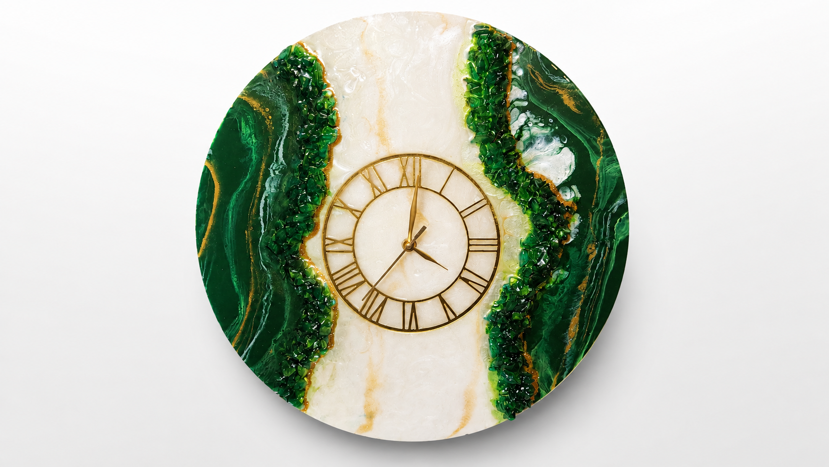Golden Tide Resin Wall Clock – Premium Green and White Marble Effect Wall Clock for Home & Office Décor