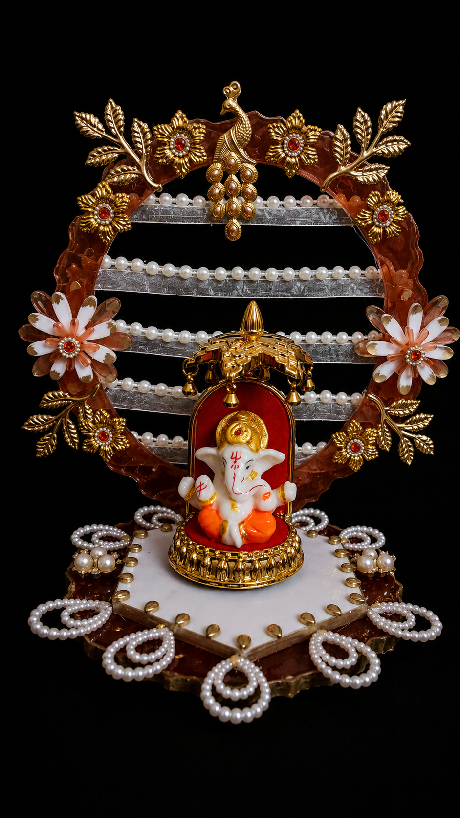 Royal Ganesha Peacock Resin Décor – Handcrafted Spiritual Art Piece