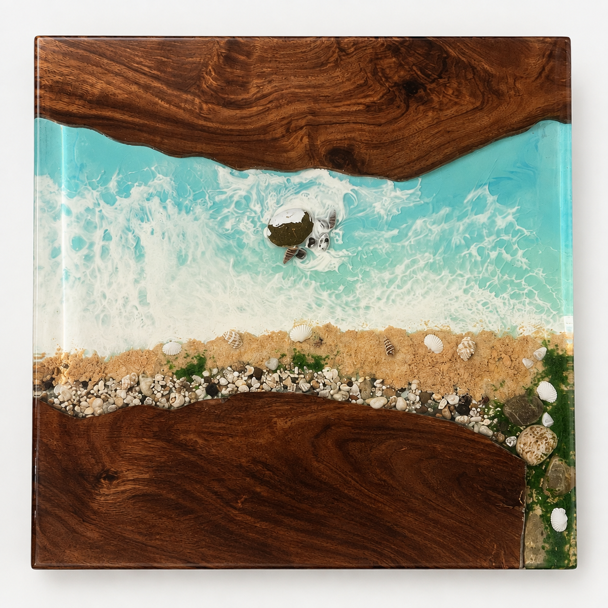 Coastal Escape – Ocean & Natural Wood Resin Side Table