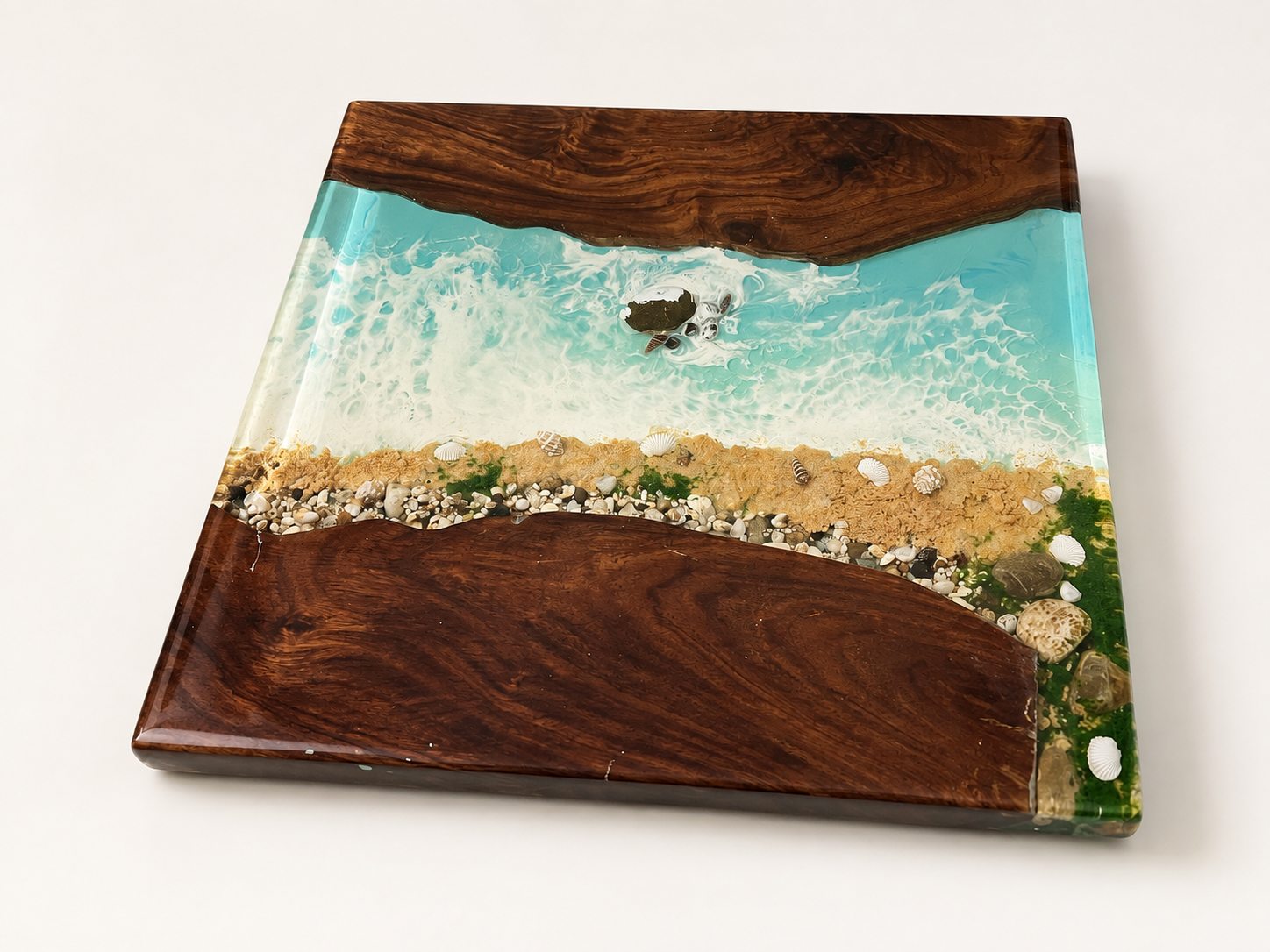 Coastal Escape – Ocean & Natural Wood Resin Side Table