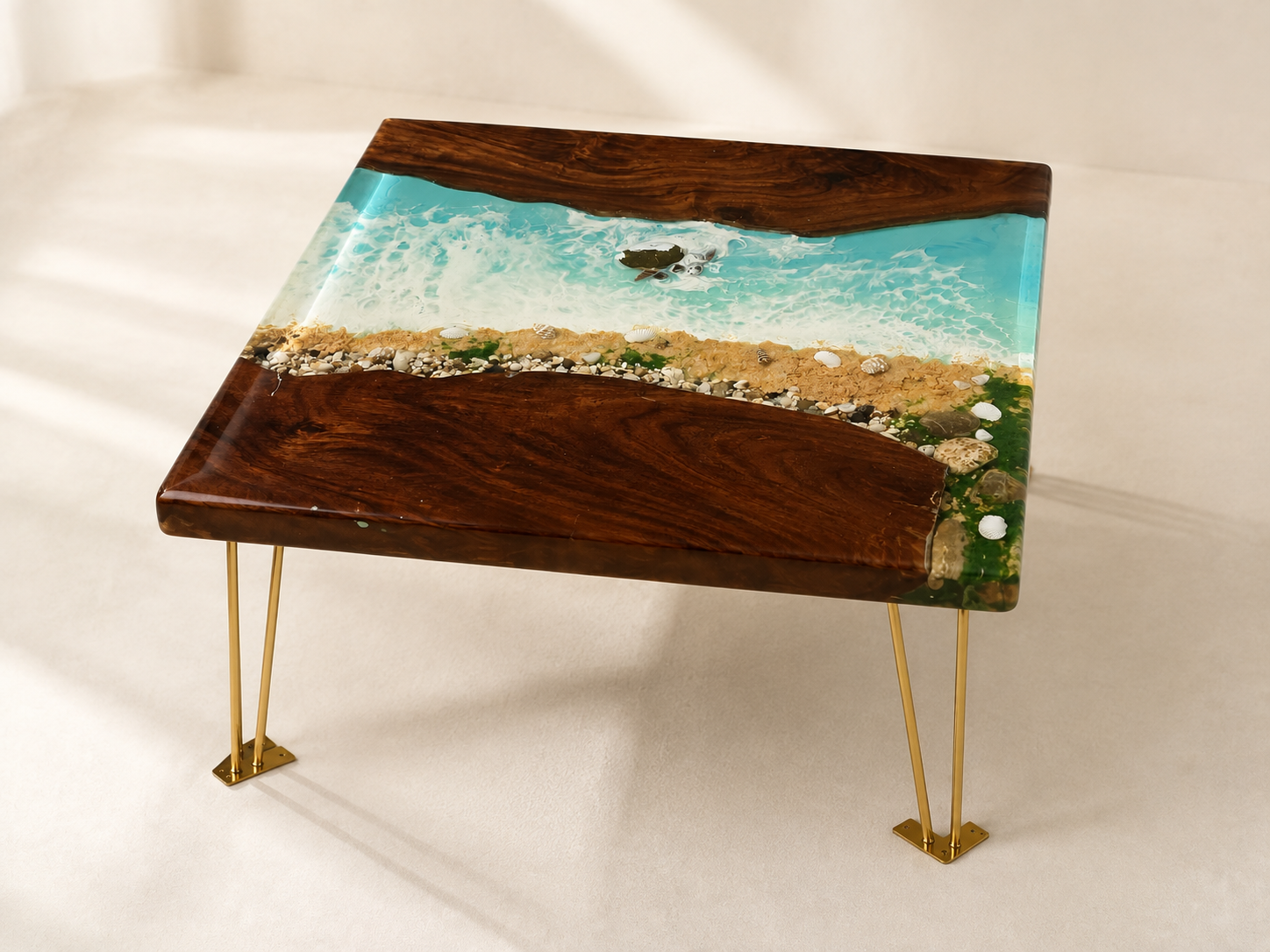 Coastal Escape – Ocean & Natural Wood Resin Side Table - Image 3